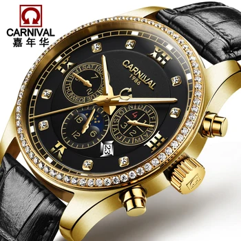 

CARNIVAL Mens Watches Top Brand Luxury Business Automatic Watch Men Mechanical Waterproof Leather Retro Sport Watch Montre Homme