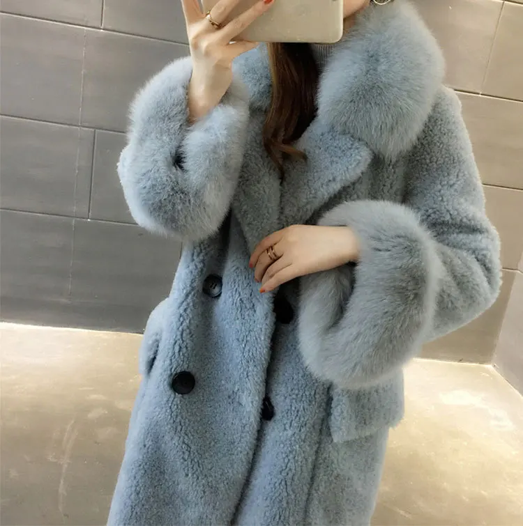 Меховая кроватка femle Зима Лисий мех воротник lmb Hining grnule