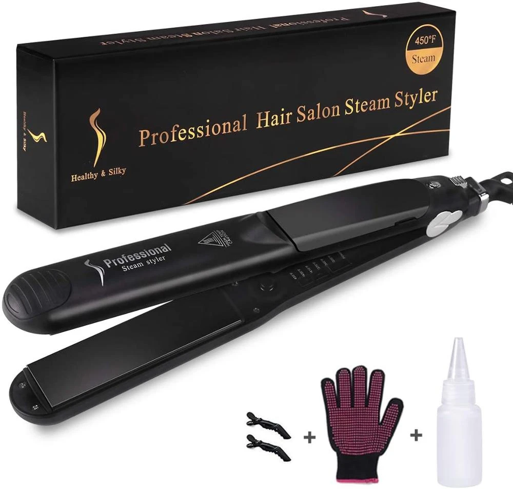 Steam Function Flat Iron Tourmaline Ceramic Vapor Professional Hair