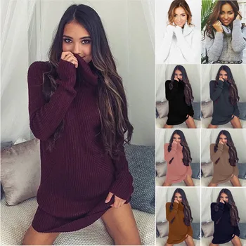 

Bonjean Women Casual Polka Long Winter Party Dresses Sexy Long Sleeve O Neck Sweater Dress Knitted Boho Women Dress Vestidos