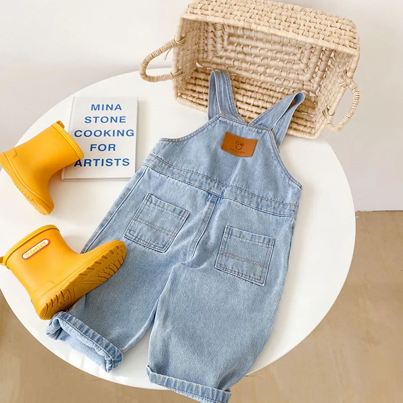 Children Overalls Pants Kids Outfits MILANCEL Soft Washed Denim Kids Infant Overalls for Boys and Girls Front Pocket Solid One-pieces Pants Outfit for 1-7Y