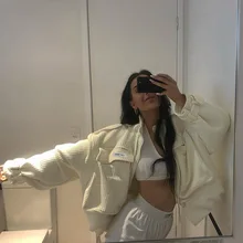 2019 hip hop zippered blazer with a casual jacket with a large irregular pocket harajuku outerwear womens