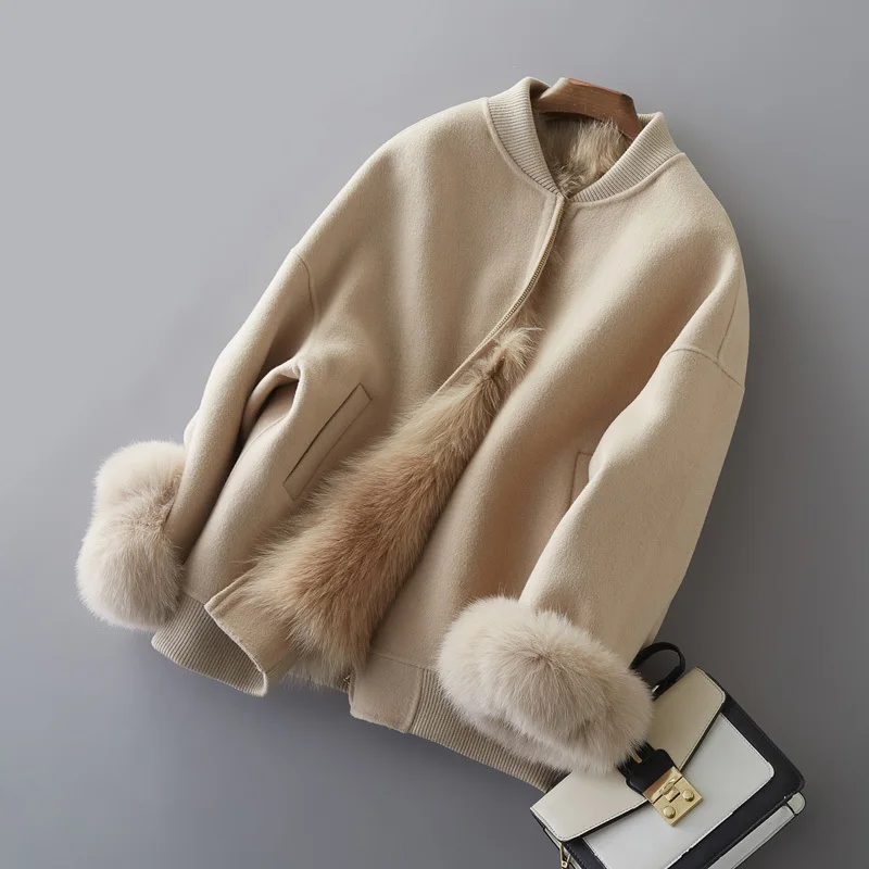 

Wool Real Coat Female Jacket 2020 Autumn Winter Jacket Women Fox Fur Liner Alpaca Woolen Coats Korean Outwear MY3713 en s