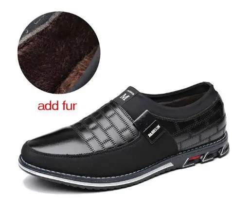 Plus Size 38-48 NEW Leather Men Casual Shoes Brand Mens Loafers Moccasins Breathable Slip On Lace Up Black Driving Shoes H444 - Цвет: black slip on plush