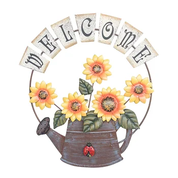 

Garden Indoor Outdoor Home Decor Shop Decorative Iron Sunflower Front Door Wall Hanging Hand Painted Vintage Craft Welcome Sign