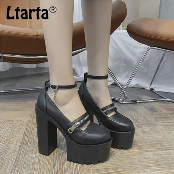 

LTARTA 2020 Spring Thick-heeled Platform Women's Shoes Patent Leather Zipper Buckle High Heel Fashion Single Shoes JXQ