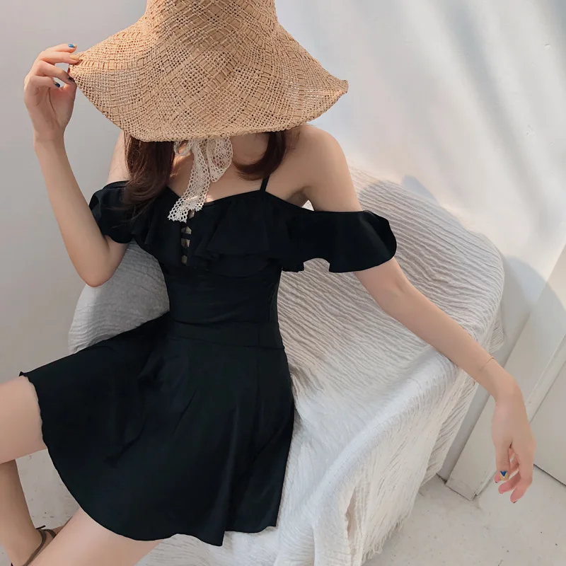 

Japanese-style Camisole Conservative Solid Color Belly Covering Small Bust Gathering Frilled Two-Piece Skirt Two-piece Swimsuits
