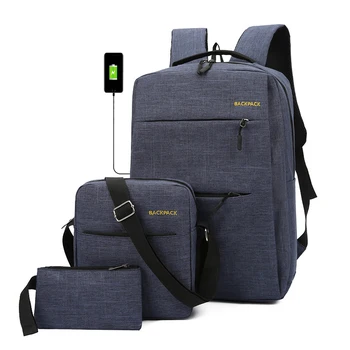 

Male USB Charging Laptop Backpacks Women Computer Bags Schoolbag Men Shoulder Bag 3pcs/set Men's Backpack school Bag sac mochila