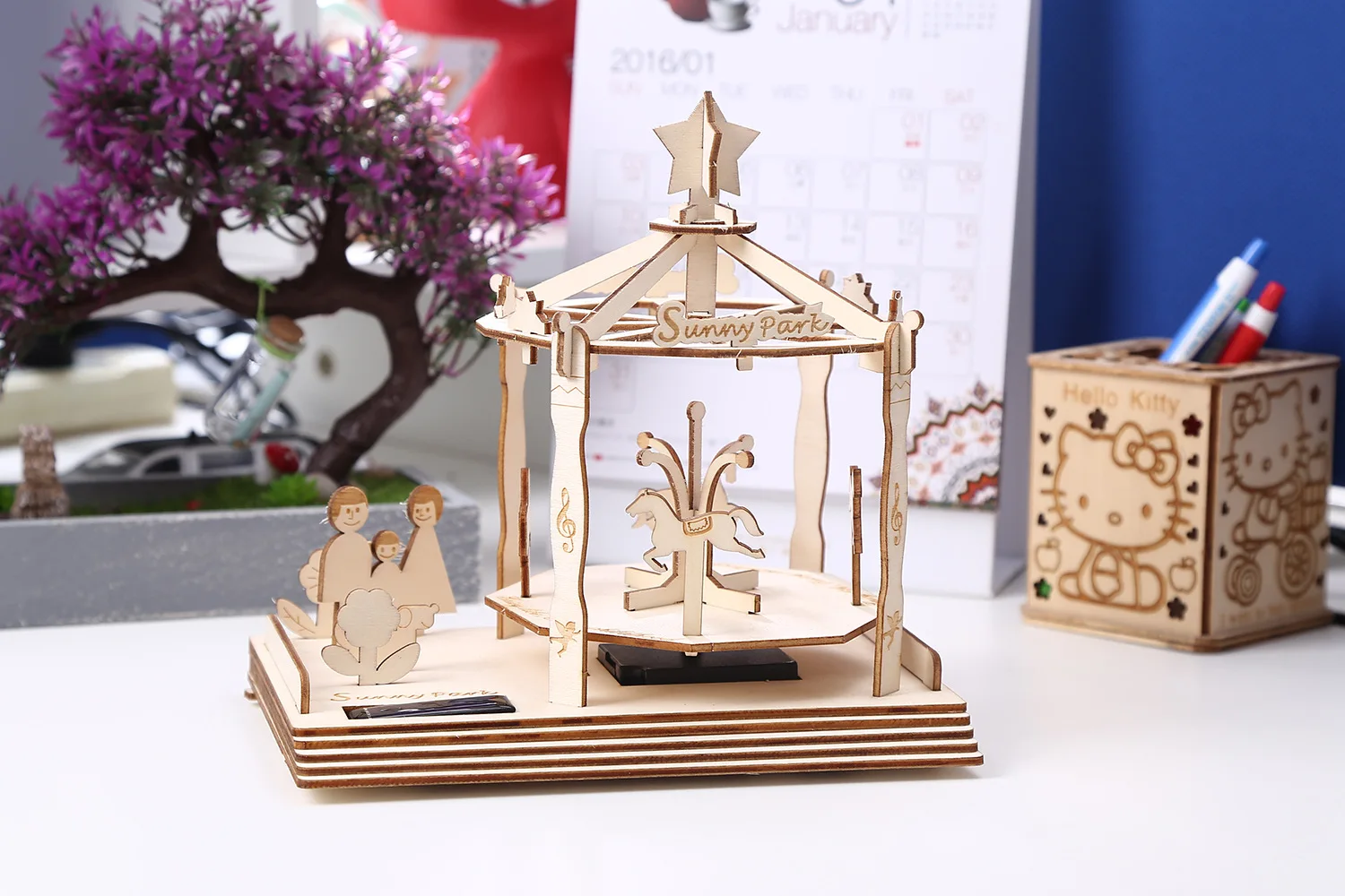 Лазерная резка креативные детские 3D солнечной энергии DIY Собранные карусели строительные блоки Развивающие игрушки для детей