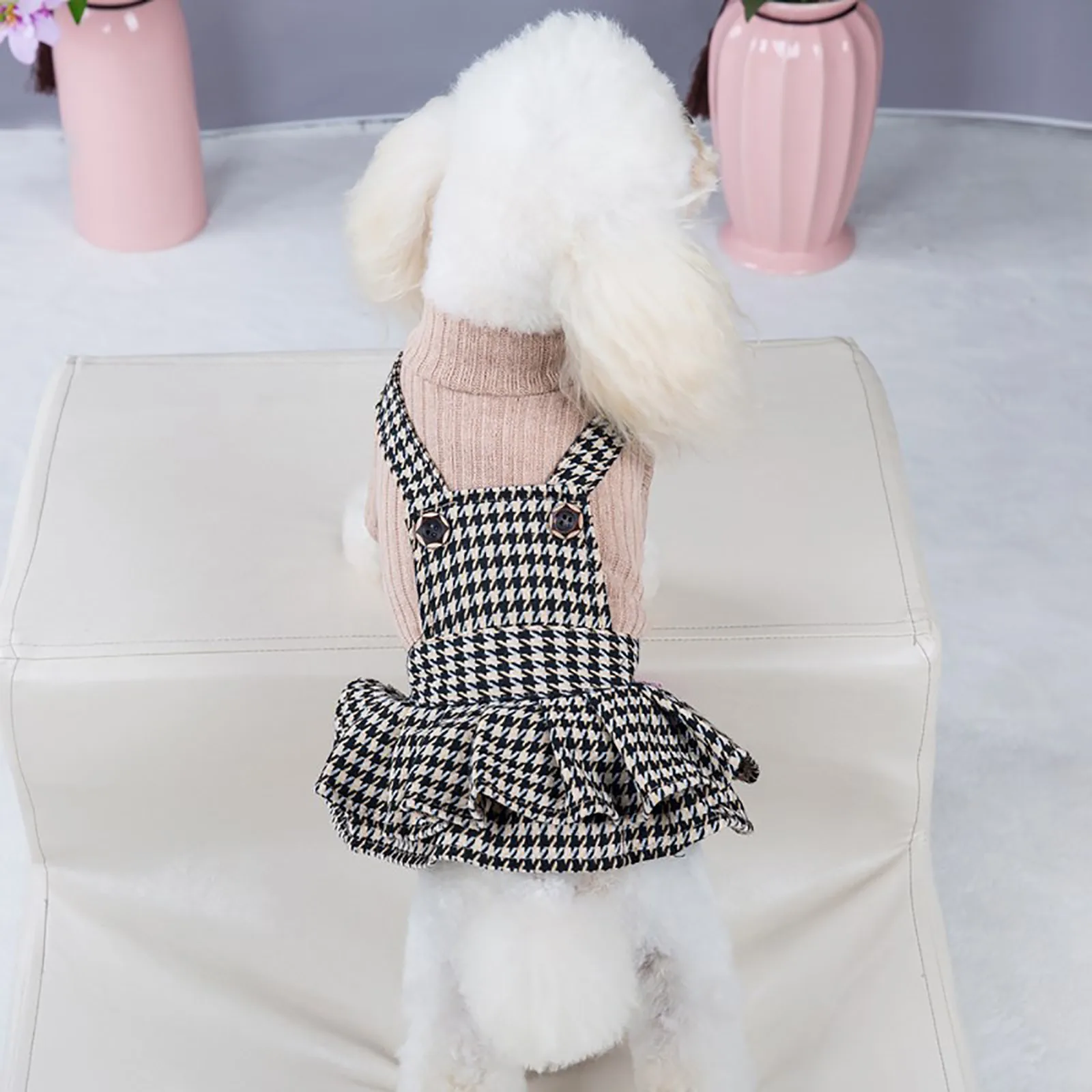 1pc Pet Sling Skirt Autumn Winter clothing Cute thousand bird lattice Teddy Small Dog Princess Dress c50 | Дом и сад