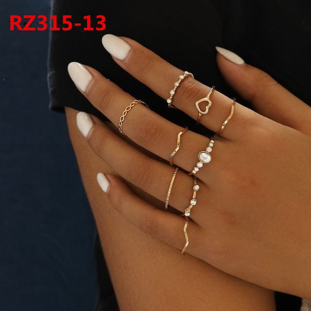 Gold Ring Set Teen Girls Matching Rings for Women Anillos Jewelry Sets Bague Femme Ringen Bohemian Heart Rings Woman