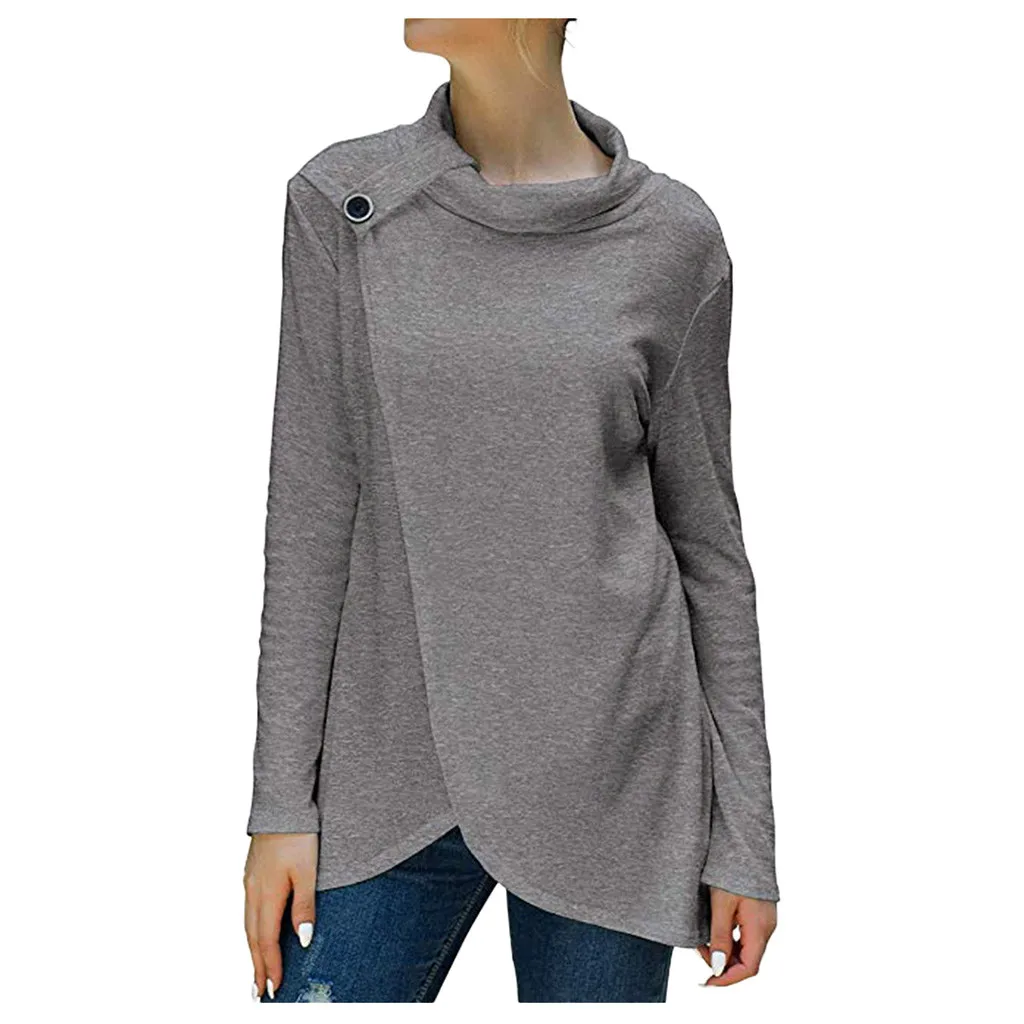 Модная однотонная хлопковая блузка с высоким воротником повседневные осенние