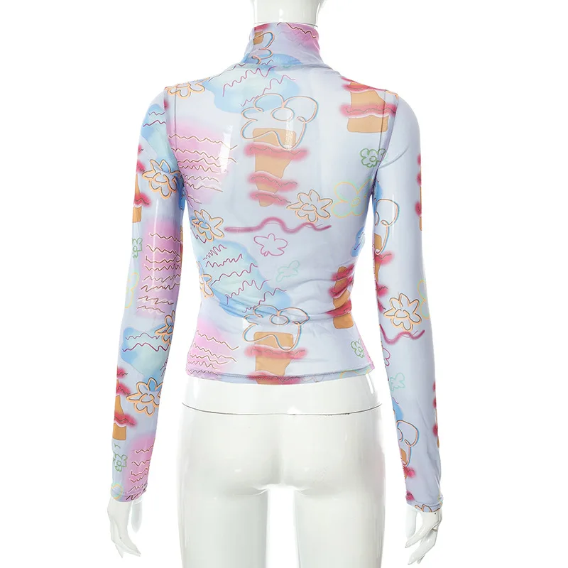 Y2K Mesh Top Women Streetwear Long Sleeve Graphic Tee See Through O Neck Tops Slim Anime T-shirt Sexy Crop Top Women Clothing Y2K Mesh Top Women Streetwear Long Sleeve Graphic Tee See Through O Neck Tops Slim Anime T-shirt Sexy Crop Top Women Clothing
