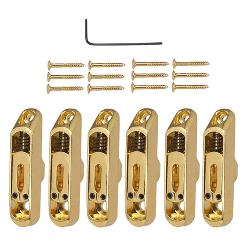 6 Pcs Single Individual Bridge Saddles Tailpiece with Screws Wrench Set for 6 String Electric Guitar Bass Parts - Цвет: Glod