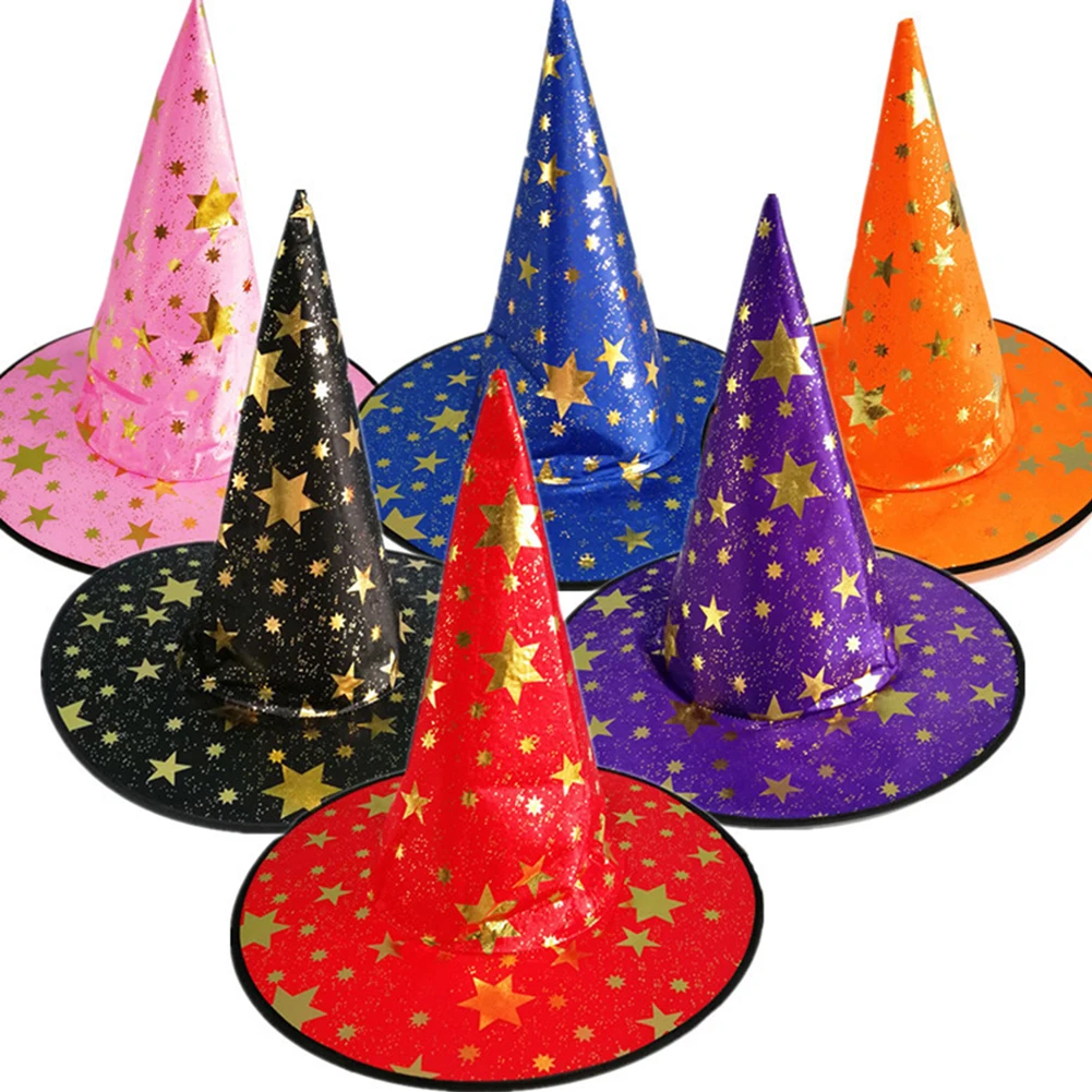 Хэллоуин унисекс Звезда печати удлиненный кончик ведьма шляпа кепки косплей костюм вечерние реквизит праздничные аксессуары