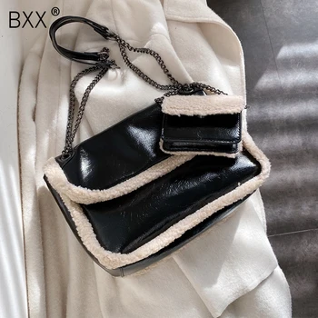 

[BXX] Faux Fur Crossbody Bags For Women 2020 Winter Shoulder Messenger Composite Bag Lady Large Capacity Warm Handbags HJ722