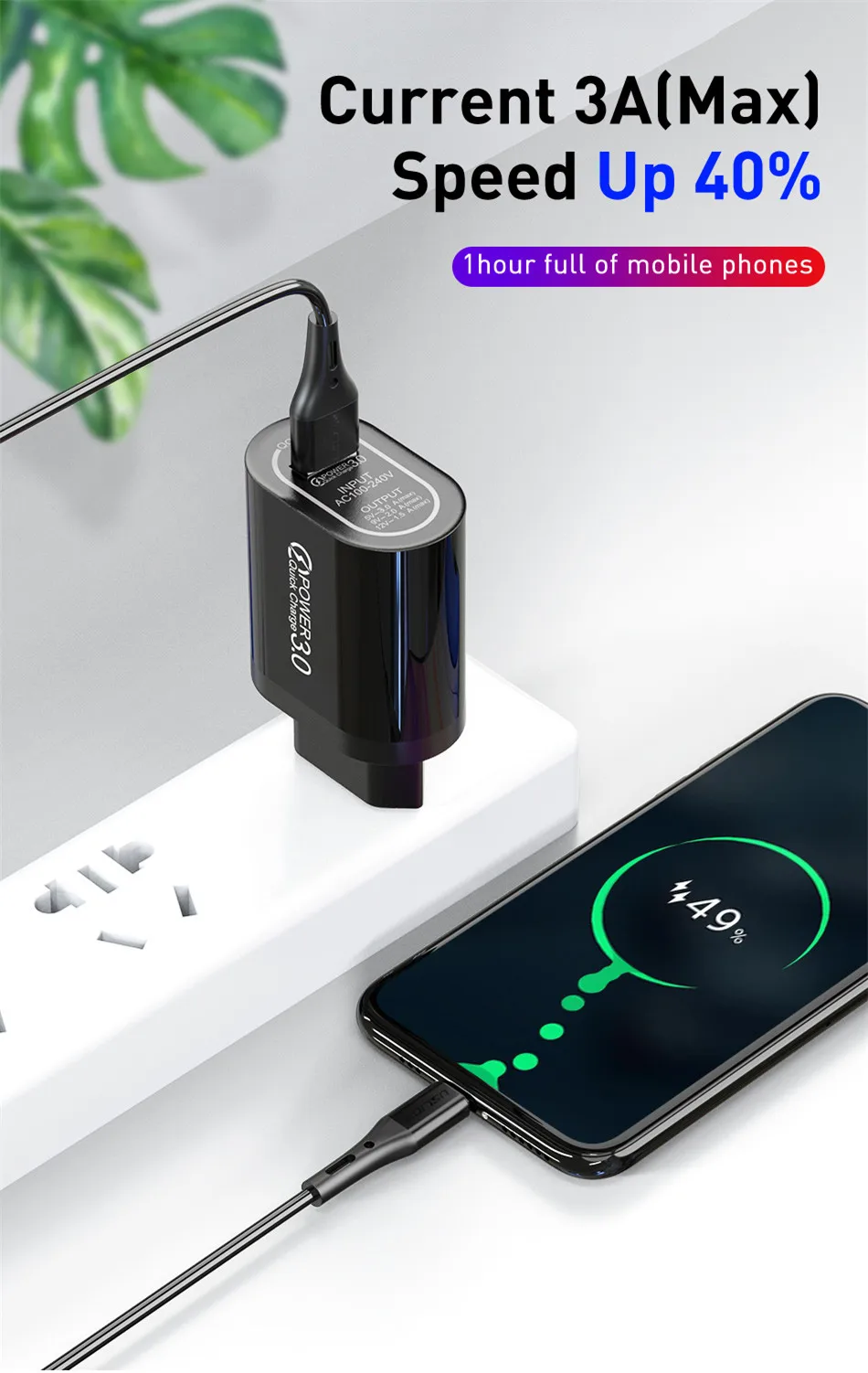 USLION 5 в 3 А Быстрая зарядка 3,0 USB зарядное устройство для iPhone X MAX QC3.0 EU настенное зарядное устройство для телефона Быстрая Зарядка адаптер для samsung Xiaomi