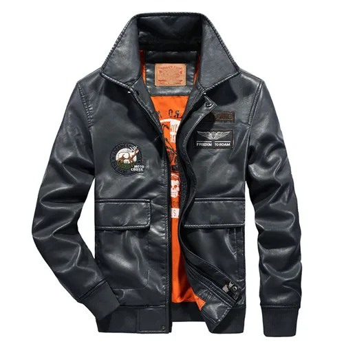 Куртка в стиле хип-хоп Мужская куртка из искусственной кожи с вышивкой Японская уличная куртка-бомбер MA-1 pilot куртка бейсбольная Осенняя мужская куртка 4XL - Цвет: Серый