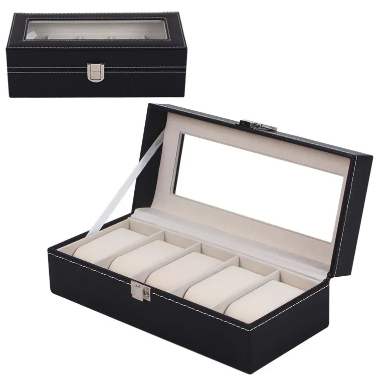 High Level Luxury PU 5 Grids Leather Watch Box Fashion Style For Convenient Travel Storage Jewelry Watch  Cases Organizer Box high level luxury pu 5 grids leather watch box fashion style for convenient travel storage jewelry watch cases organizer box