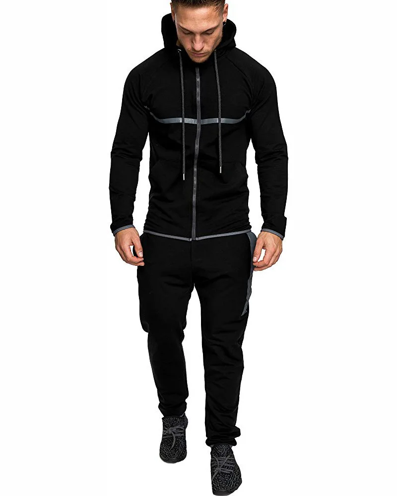 Черный Autumn Men Hoodies Pants 2Pcs Sweatshirt Sweatpants Male Gyms Set Tops Trousers Joggers Sportswear Patchwork Tracksuits - Цвет: Черный