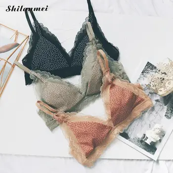 

2020 women delicate trangle bra bralette wireless back closure lace Korean dot brassiere underwear girl femme ultrathin lingerie