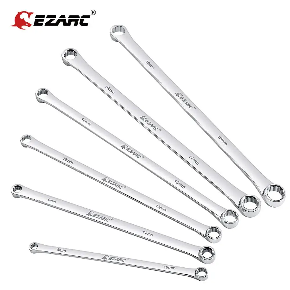 Ratchet Spanner Extra Long Box End Wrench Set, Metric Combination Durable Aviation Spanner 6PCS CRV 8mm - 19mm