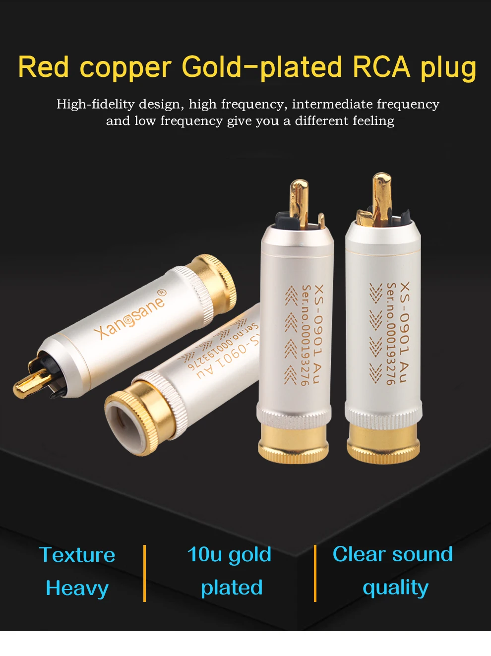 Hallo-End Red Kupfer Shell Gold-Überzogene RCA Audio Plug Power Verstärker HIFI Audio Video Anschluss Stecker Angepasst – Detail 8