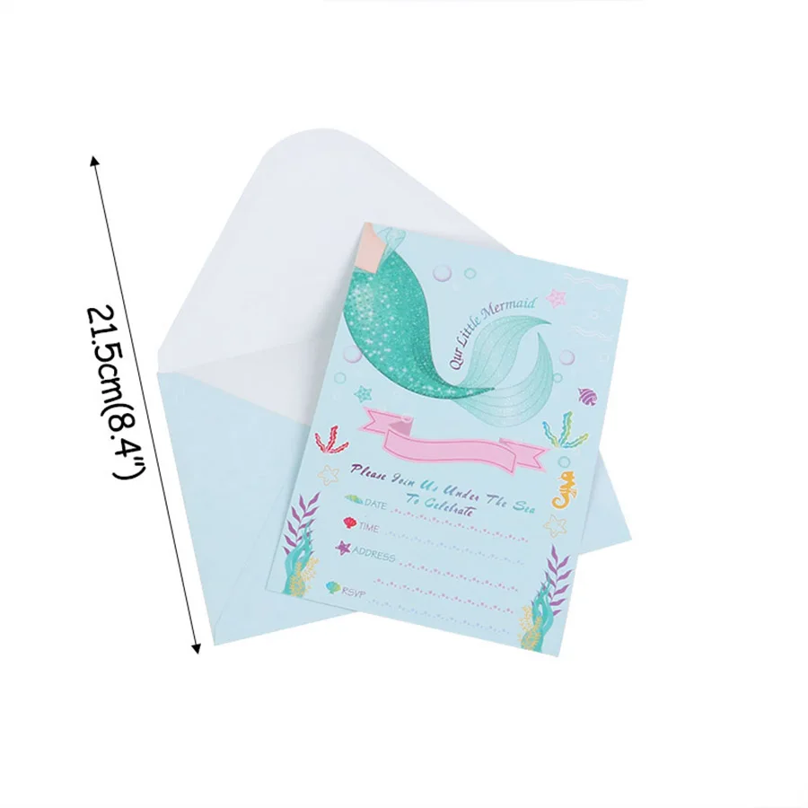  24pcs Little Mermaid Birthday Party Invitation Cards with Envelopes Baby Shower Wedding Decorations - 4000329229250