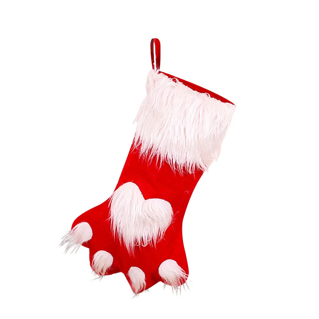 1PC Christmas Cat Claw Stockings Hanging Christmas Tree Decoration New Year Candy Bag Gifts Socks Stocking Ornament