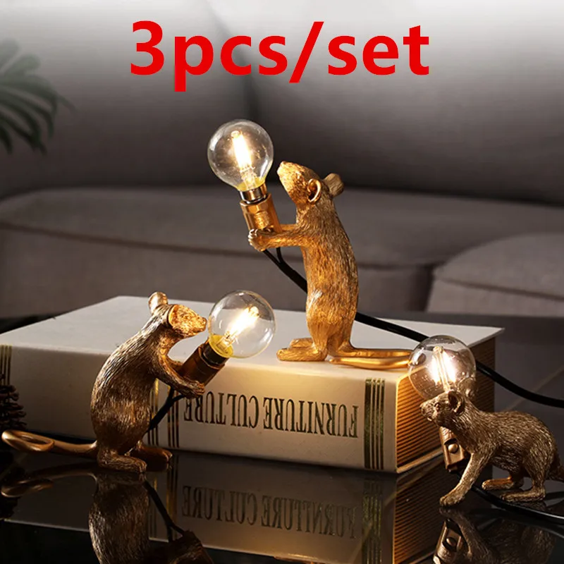 3pcs/1pc Modern Resin Mouse Led Night Lights Table Lamps Christmas Halloween Lights for Bedroom Room Bar Decor Creative Gifts 3d night light Night Lights