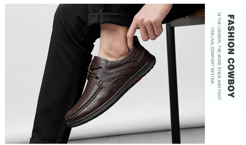 new fashion men's shoes casual genuine leather male slip on loafers black brown lace up shoe man flat driving shoes for men