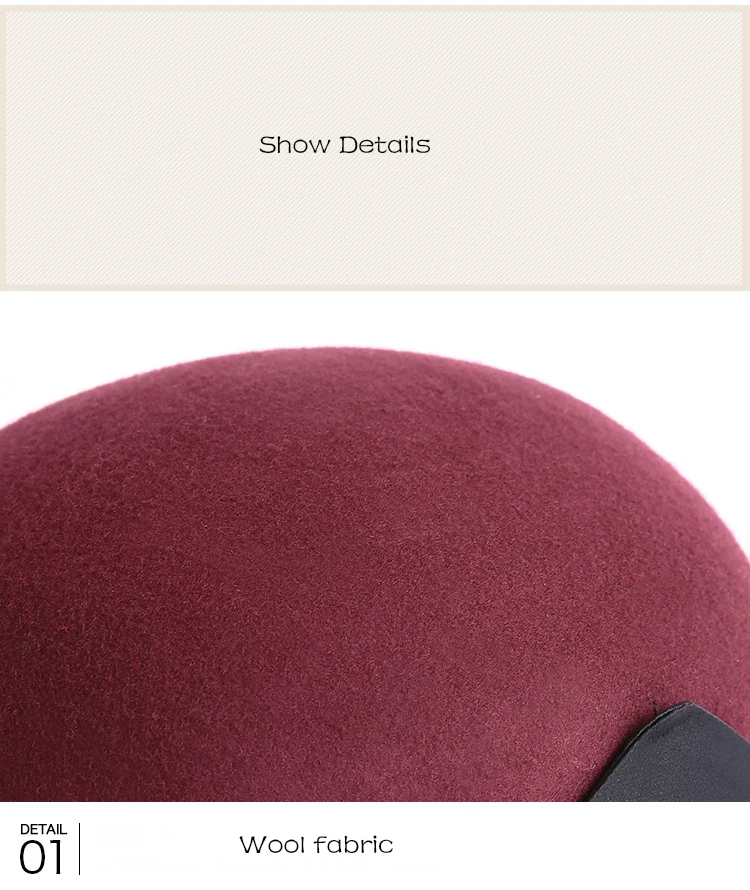 FS Elegant Women Round Bowler Cap Wine Red Wool Big Bowknot Fedoras Church Cloche Bucket Hat Vintage Brim Chapeu Feminino