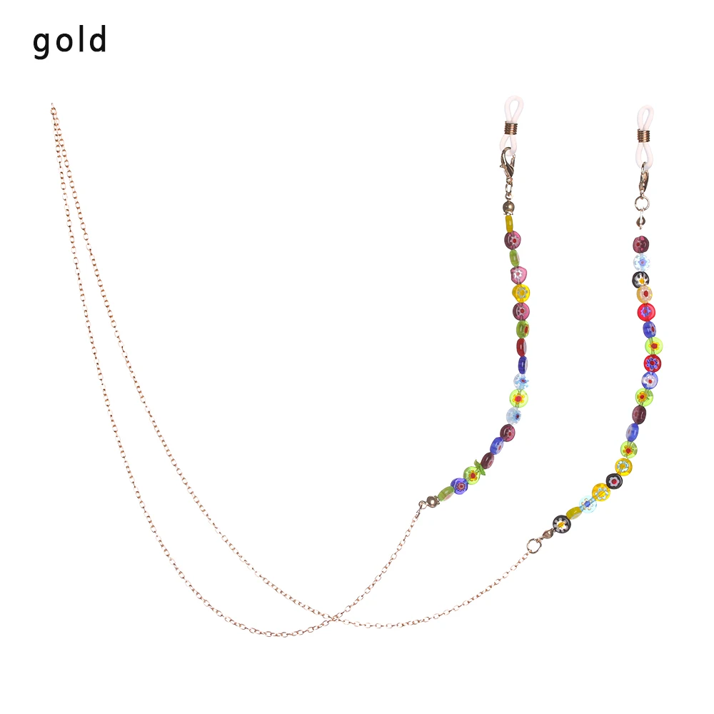 gold 1 шт. модные милые женские очки цепочка цветное, с бисером шнурок для очков противоскользящие солнцезащитные очки ремень очки шнур аксессуары - Цвет: gold