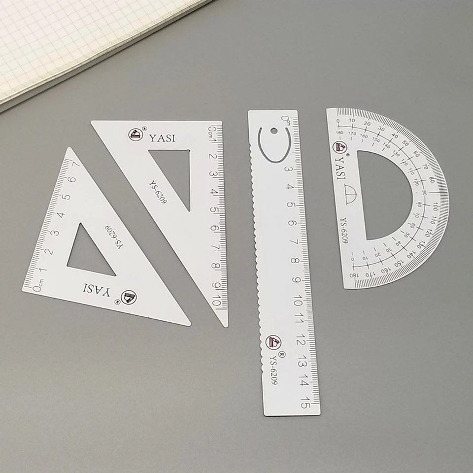 New Aluminum alloy Ruler Aluminum Protractor Students Maths Geometry Metal Triangle Ruler Set Office School Supplies 4pcs/set