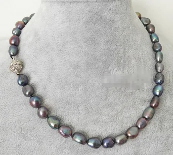 

HUGE NATURAL 9-10MM SOUTH SEA GENUINE BLACK BAROQUE PEARL NECKLACE 18"