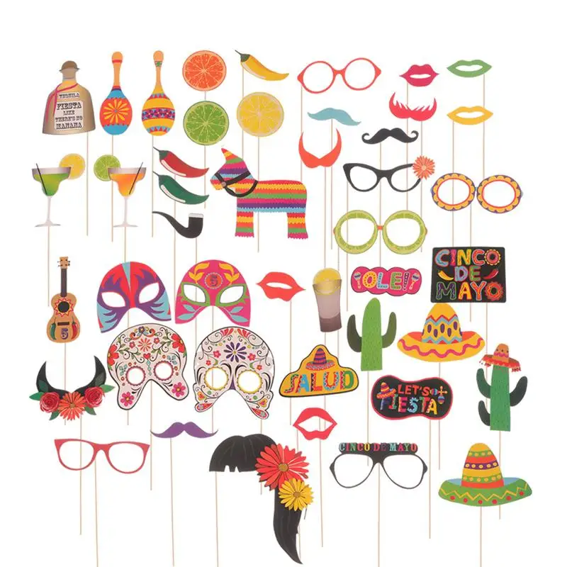

45pcs Photo Props Decorative Mexican Safe Facial Makeup Creative Funny Photo Props Photo Holder for Gathering Holiday Party