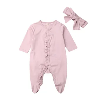 

Imcute 2PCS Spring Fall Newborn Baby Girl Boy Clothes Long Sleeve Ruffle Cotton Romper + Headband Jumpsuit Outfit 0-24M