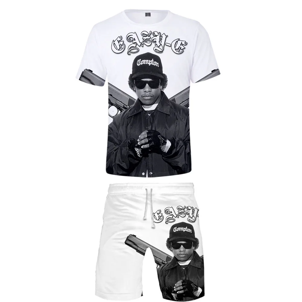 EAZY-E комплект из двух предметов футболка и шорты Harajuku для мужчин EAZY-E футболка уличная Harajuku короткий рукав плюс размер уличная одежда