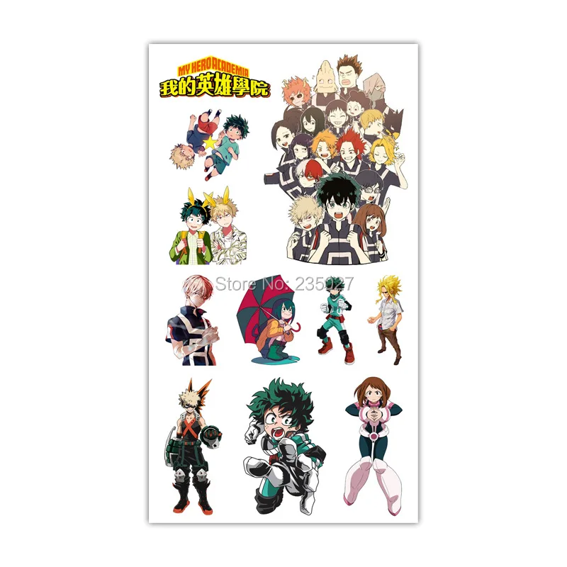 30 sheets lot my hero academia tattoo stickers children tattoos paper for kids body arm anime sticker action figures aliexpress