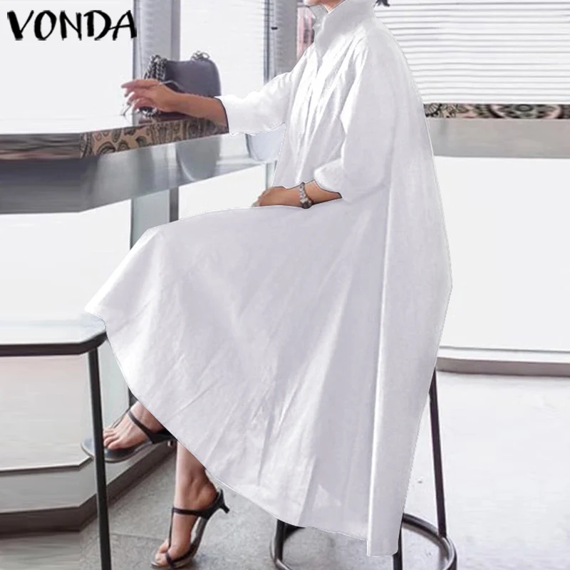 Женское асимметричное платье VONDA, белое платье с отложным воротником, вечерние платья для офиса, Повседневное платье размера плюс|Платья|   | АлиЭкспресс
