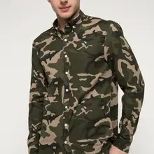 DeFacto мужские модные повседневные камуфляжные рубашки зеленого цвета, мужские рубашки с воротником с лацканами, мужские тонкие топы с длинными рукавами, новинка-I3484AZ18SP