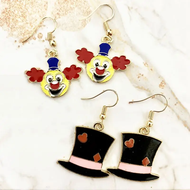 

Adorable Circus Clown Hat Earrings Gold Zinc Alloy Colorful Funny Charms Dangle Women Hoop Eardrop Fashion Jewelry Drop Shipping