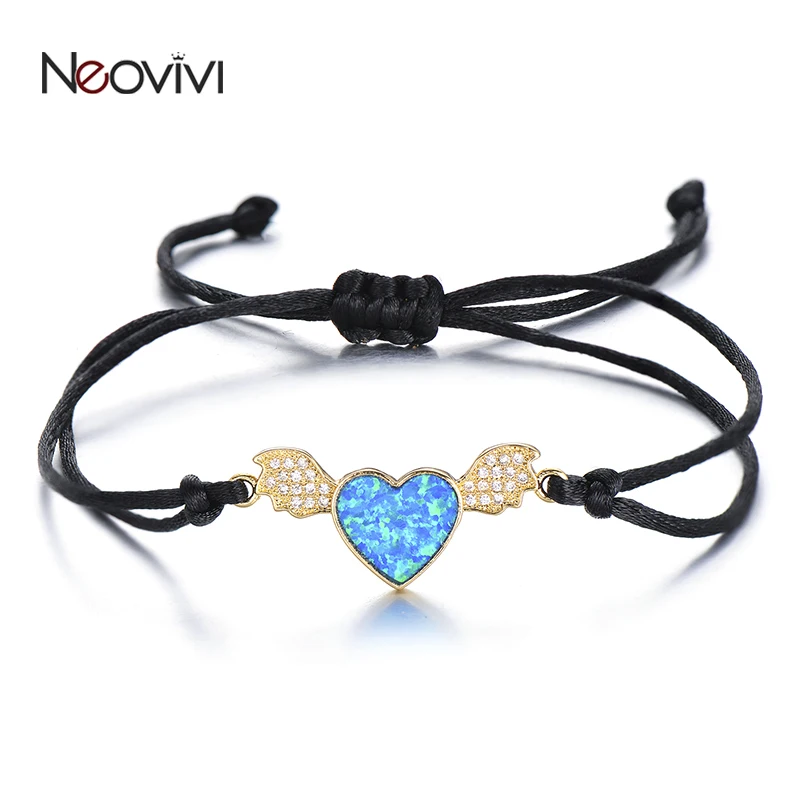 Neovivi Циркон Шарм крылья большой синий опал браслеты с сердечками для женщин