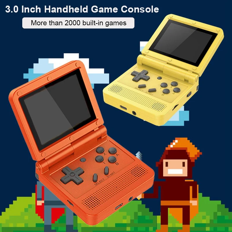 

V90 IPS Retro Games 3.0 Inch Flip Handheld Console Dual Open System Game Console 16 Simulators PS1 Kids Gift