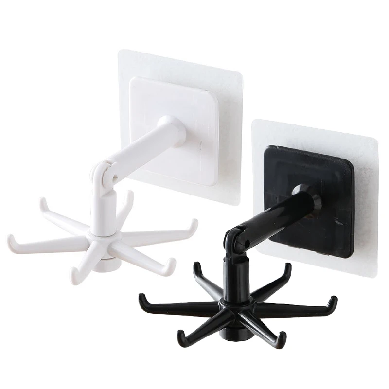 Ganchos de cocina giratorios multiusos de 360 grados, autoadhesivos, 6 ganchos para puerta y pared del hogar, colgador de bolsas de ropa