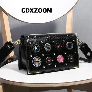 

GDXZOOM 2019 New Particular Black Small Rivet Women Fashion Shoulder Bag Wonderful Embro Messenger Bag Mobile Phone Bag