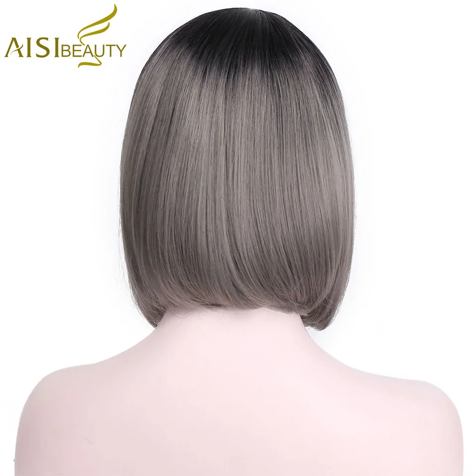 AISI BEAUTY Афро-американский Боб парики Короткие плечи длина синтетические парики для женщин Омбре коричневый черный прямой розовый серый