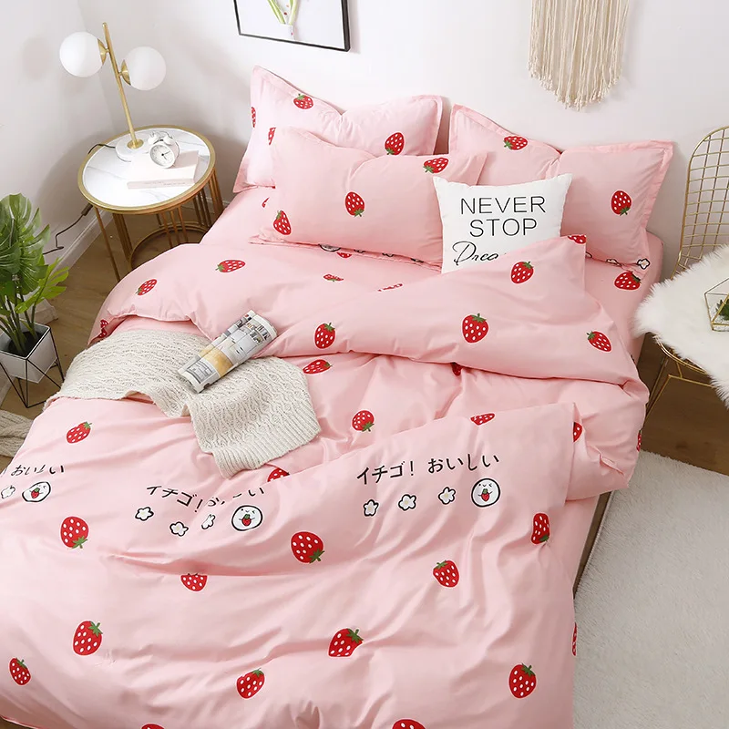

Cute Pink Strawberry Printed Girl Boy Kid Bed Cover Set Duvet Cover Adult Child Bed Sheets Pillowcases Comforter Bedding Set