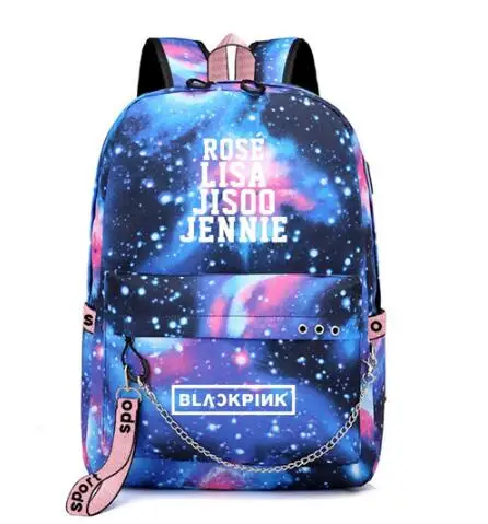 Kopo BlackPink Rose Lisa JENNIE USB Рюкзак Школьные сумки черный розовый Mochila дорожные сумки рюкзак на цепочке для ноутбука USB порт для наушников - Цвет: Style 32