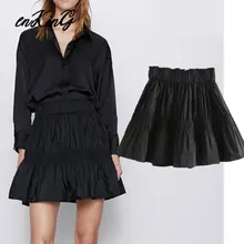 Английская Высокая улица из тафты со складками Высокая талия А-силуэт Сексуальная черная мини-юбка женская faldas mujer moda юбки для женщин